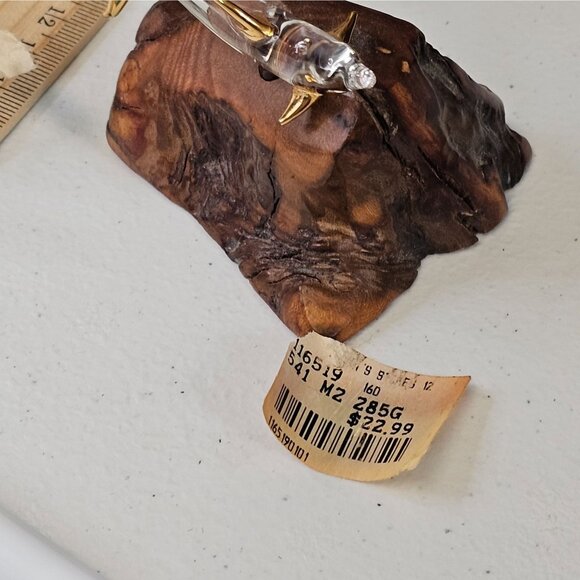 Raw Natural Wood Clear Glass Dolphin Figurine GoldTone Tip Finish 1.5" VTG Décor - Picture 2 of 16